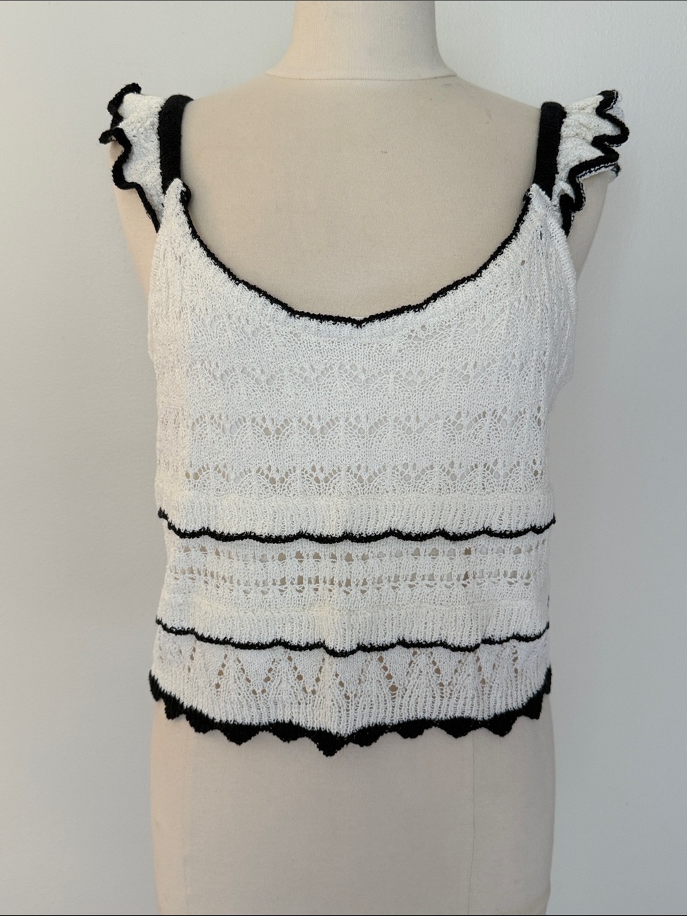 Women’s White Knit Tank Top with Black Trim